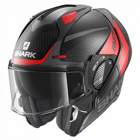 Шлем модуляр Shark Evo-GT Encke, Черный Матовый/Серый Матовый/Красный
